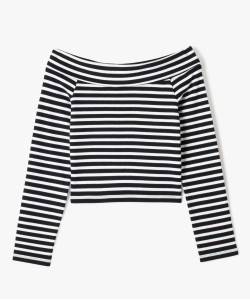 Tee-shirt manches longues avec col Bardot coupe courte femme